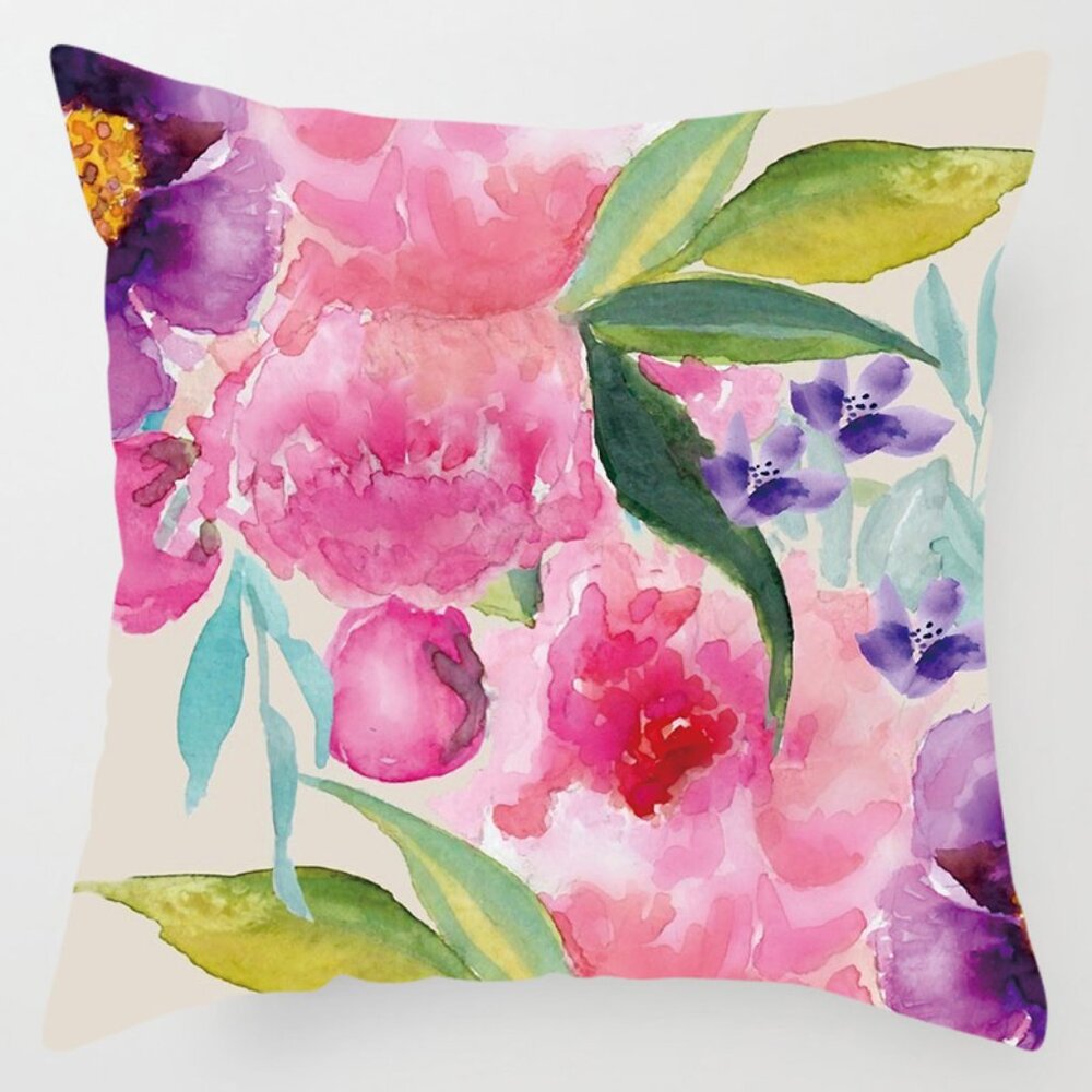 Watercolour Flowers Pillow Cover